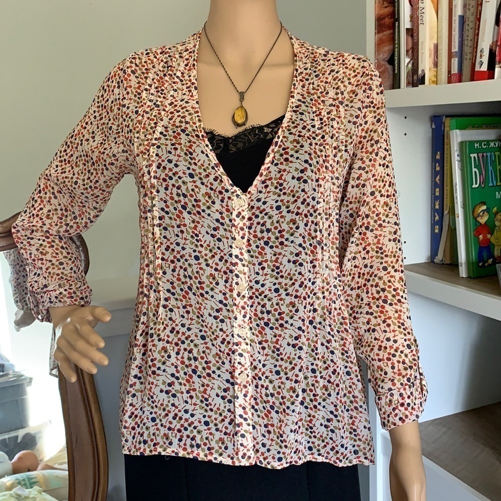 Kina sheer blouse polka dot cream red‎ navy career
